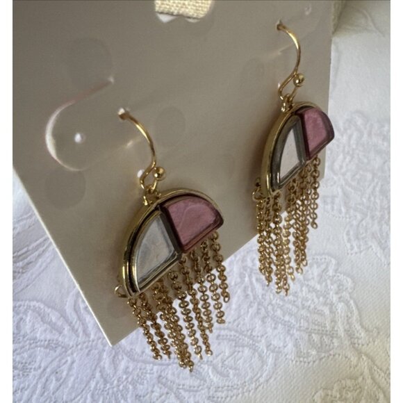 Isaac Mizrahi Goldtone Pink Reflective Umbrella Dangle Drop Earrings MSRP $38 - Picture 6 of 8